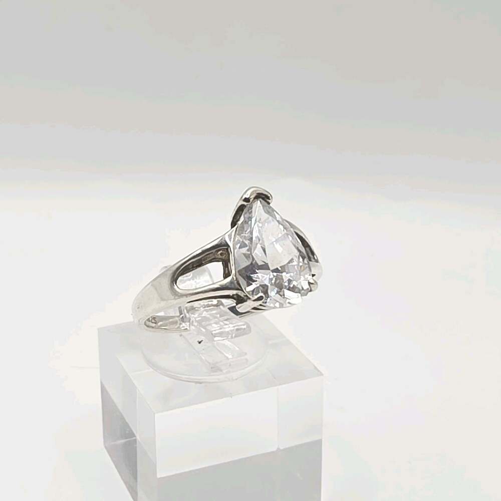 Sterling 925 Clear Cubic Zirconia CZ Classic Pear Shape Split Shank Ring Size 8